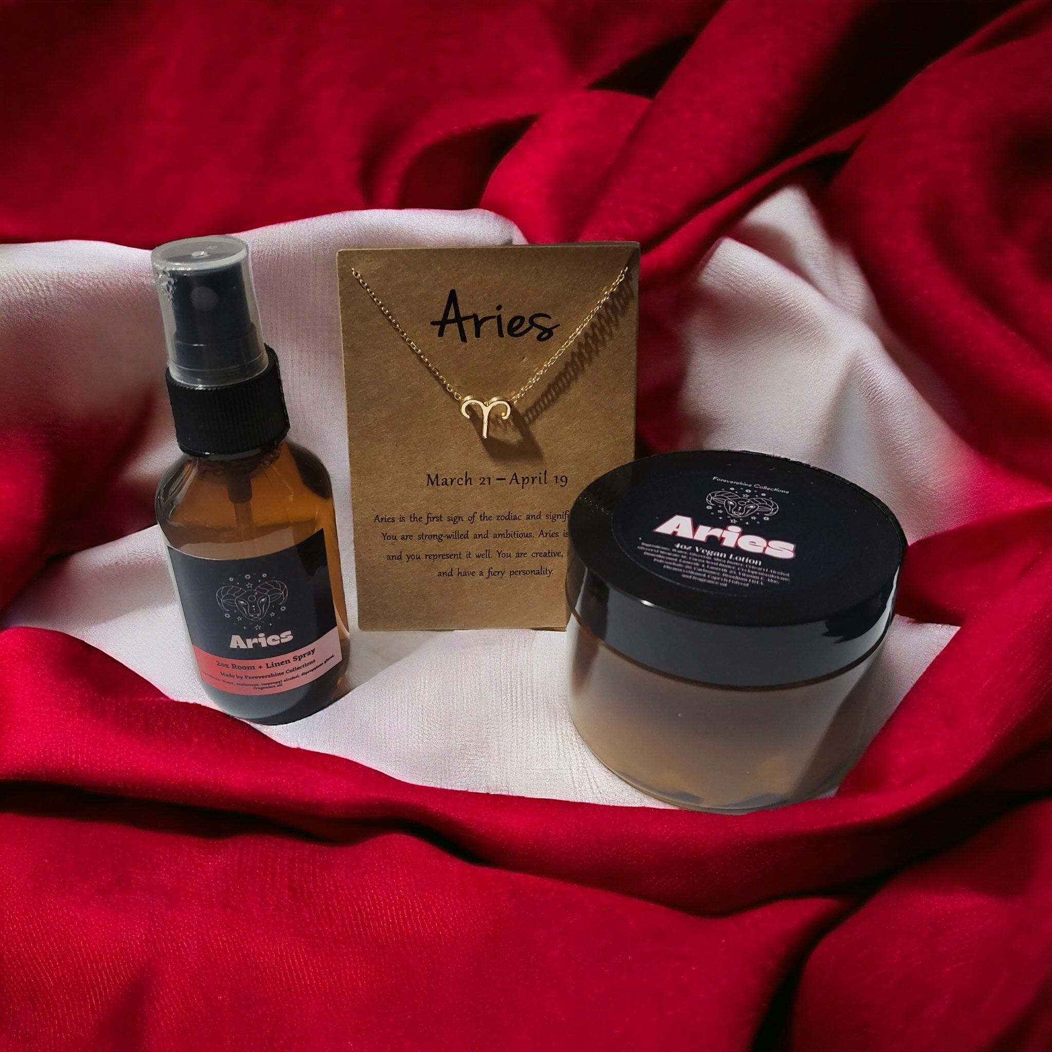 Aries Zodiac Gift Set: Vegan Lotion, Room Spray & Necklace
