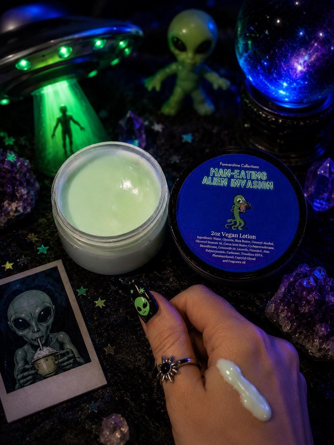 Man Eating Alien Invasion 2oz Vegan Lotion - Alien Gifts - Travel Lotion - Lime and Grape Scented Lotion - Sci-fi Gifts - Alien Lover