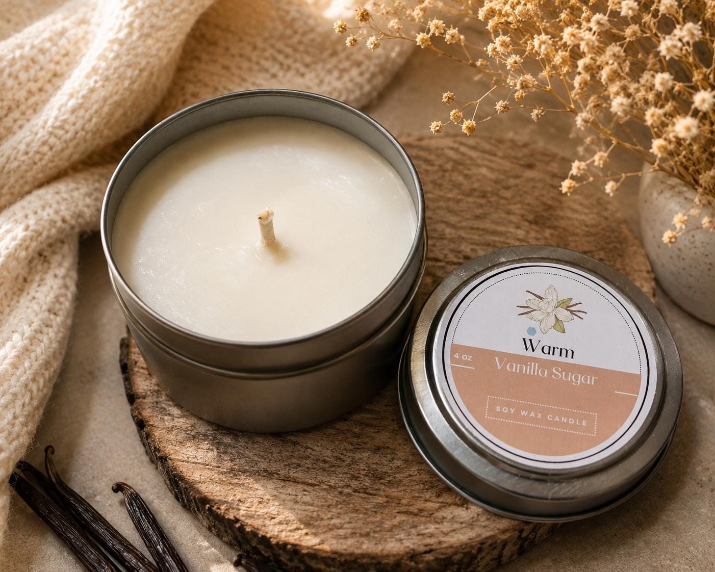 Vanilla 4 oz Soy Candle - Gourmand candle Sweet scented  - Vanilla lover gift