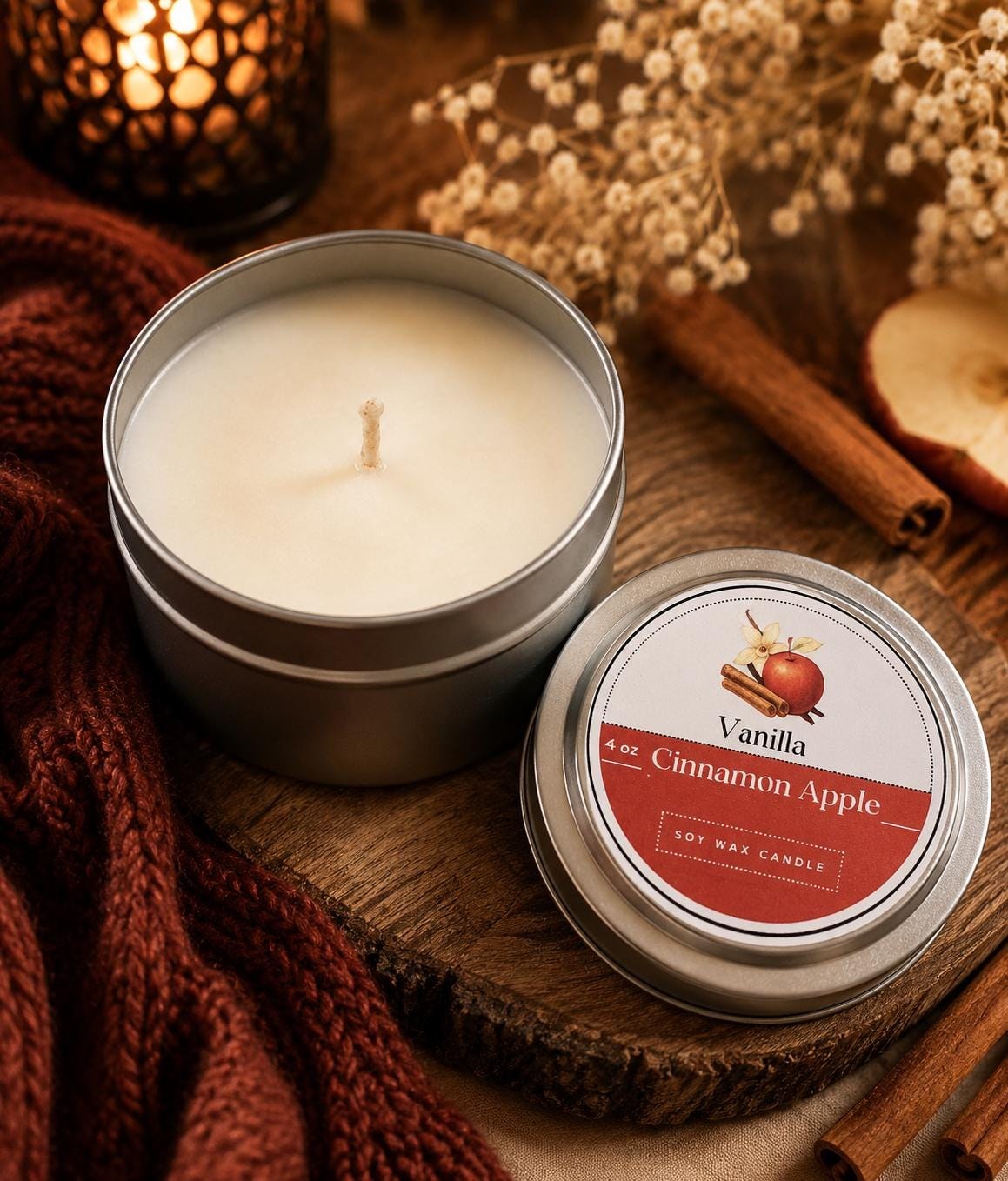 Vanilla Cinnamon Apple 4 oz Soy Candle - Christmas candle - autumn candle