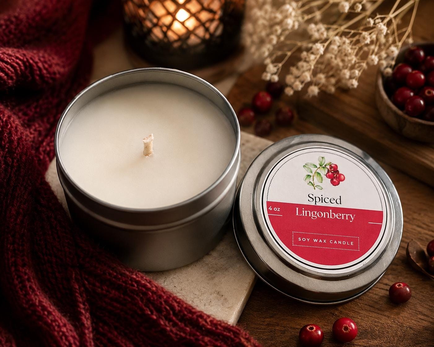 Spiced Lingonberry 4 oz Soy Candle - winter candle - berry scented