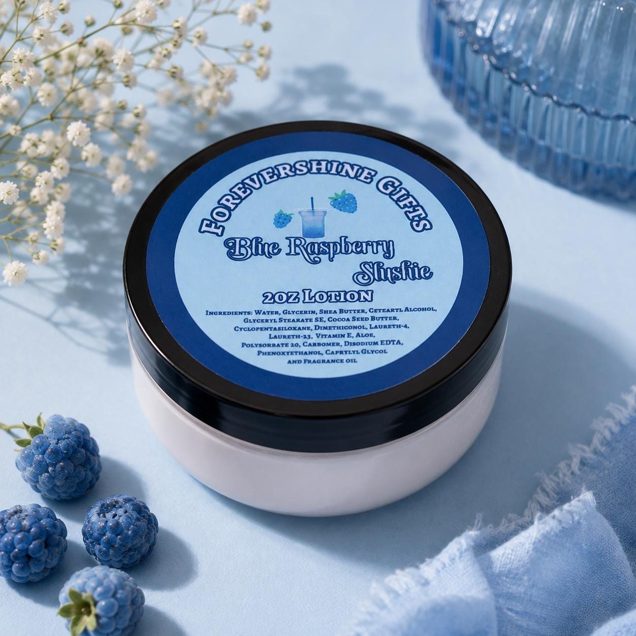 Blue Raspberry Vegan Lotion - Handmade Moisturizer for Dry Skin