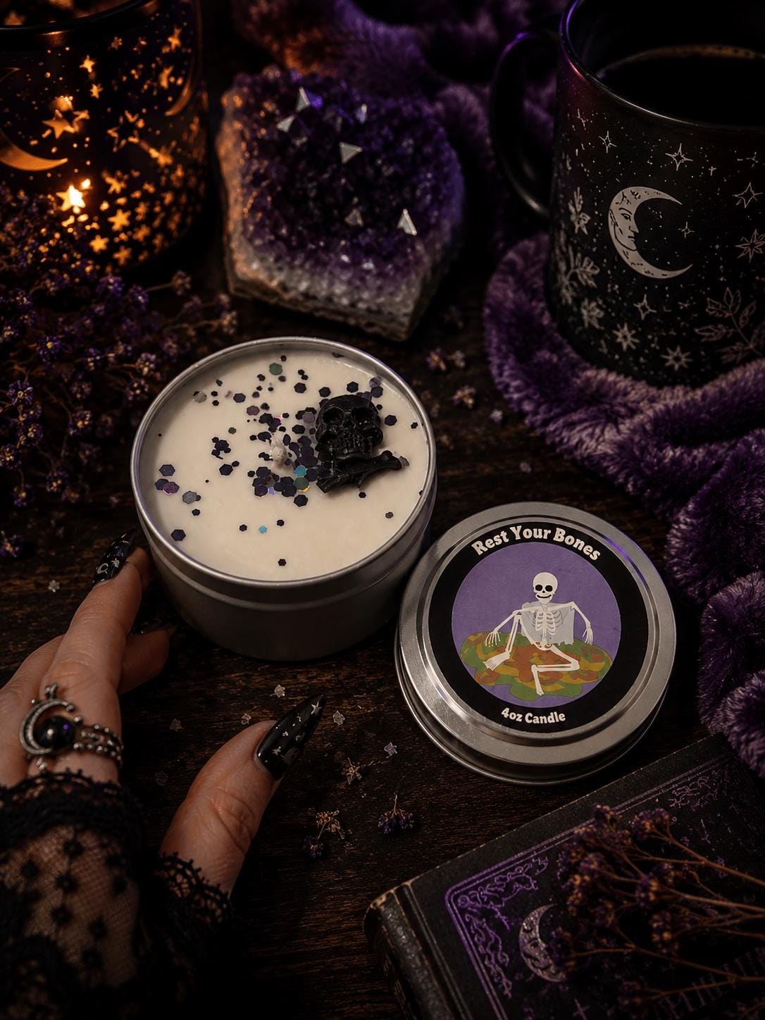 Rest Your Bones - Toasted Marshmallow Skeleton Candle - Spooky 4oz Candle