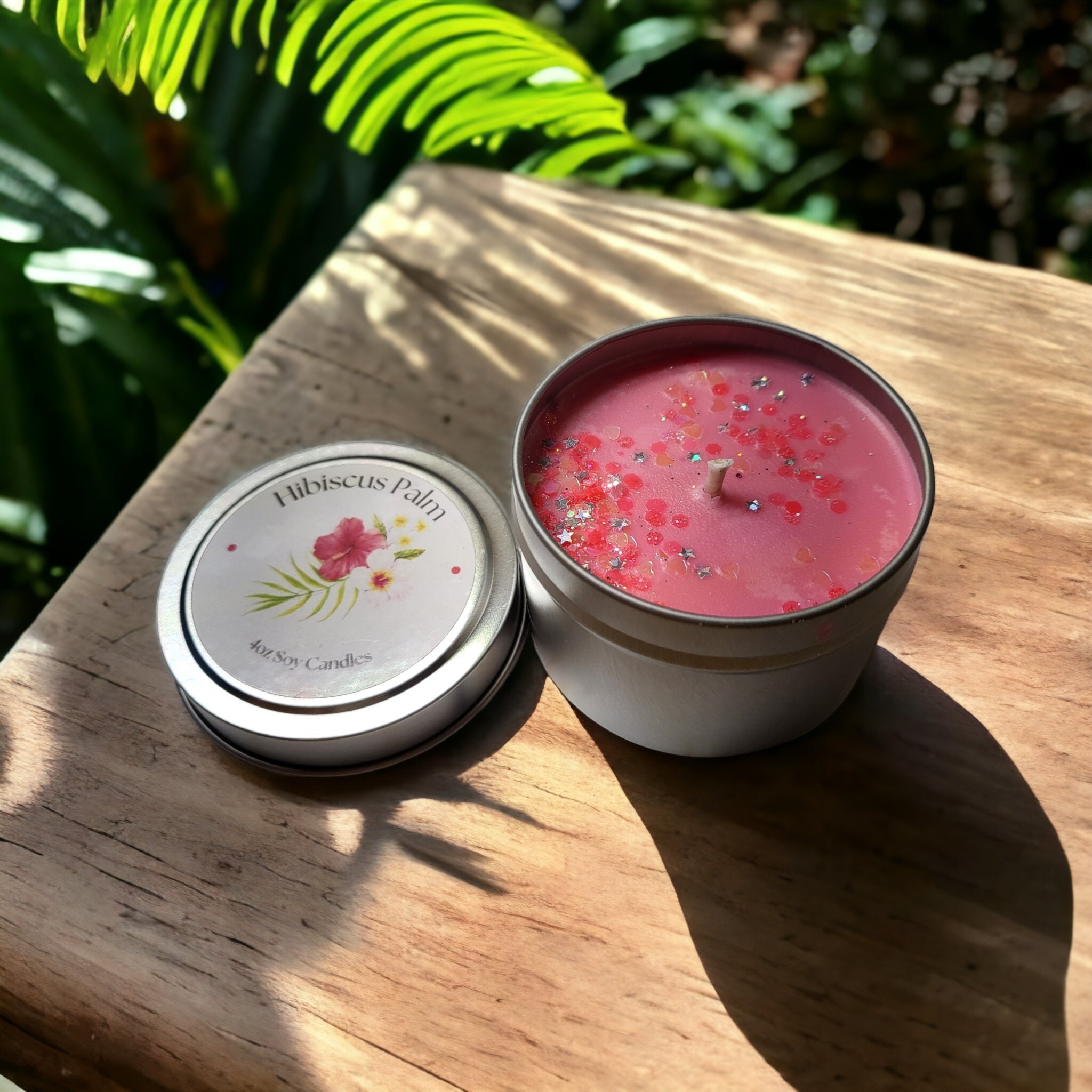 Hibiscus Palm Candle: 4oz Tropical Botanical Scented Soy Candle