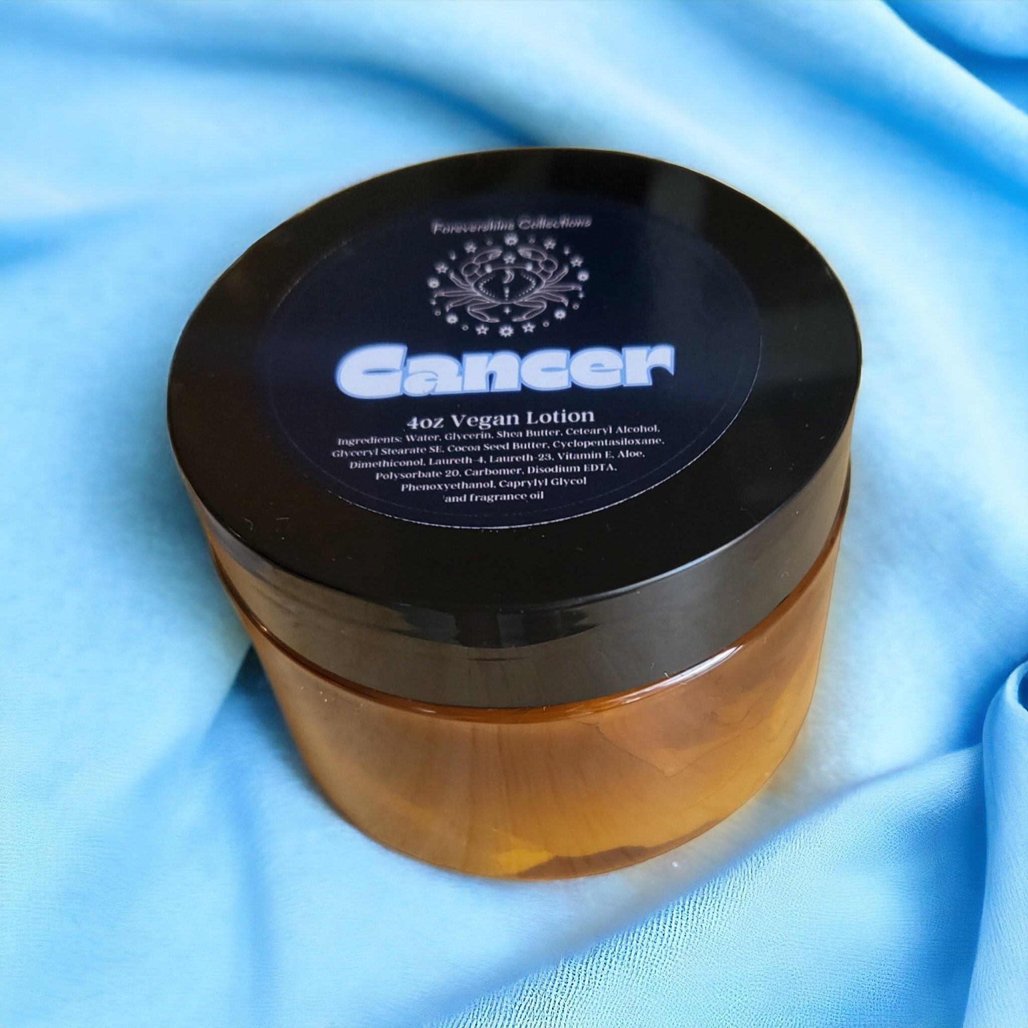 Cancer Zodiac Lotion: Vegan Self Care Gift, Coconut Bergamot Scent (4oz)