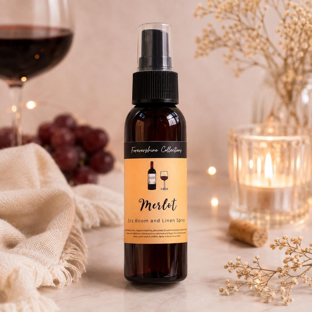 Merlot Wine Scented Room & Linen Spray - Fruity Home Fragrance (2oz)