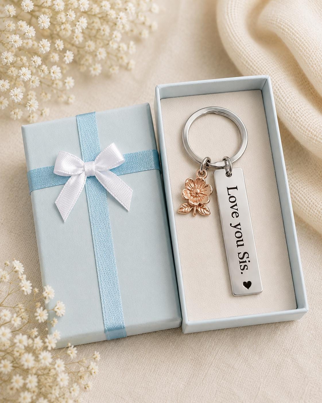 Sister Keychain Gift, Love You Sis Keychain, Sister Gift from Sister, Best Sister Gift, Silver Keychain, Sister Birthday Gift