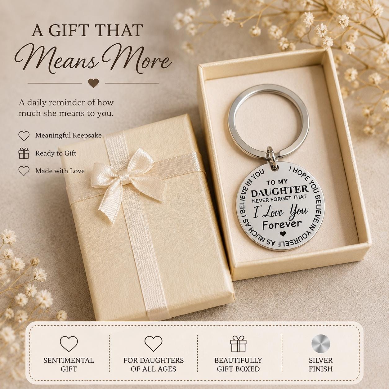 Daughter Keychain Gift, To My Daughter I Love You Forever, Daughter Gift from Mom, Meaningful Daughter Gift, Silver Keychain