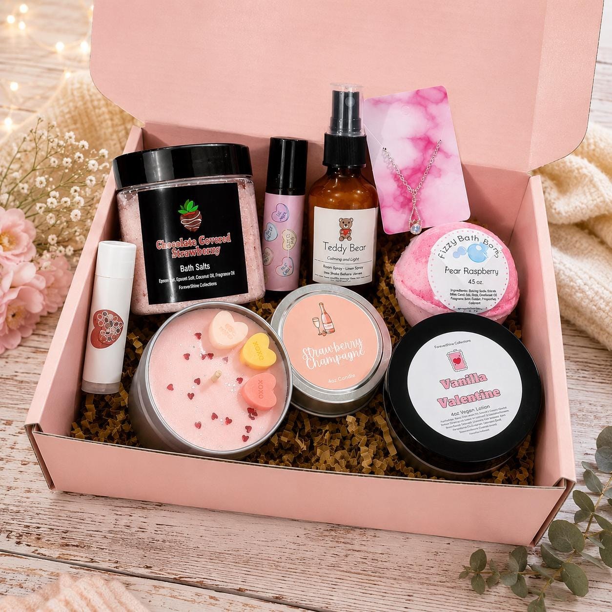 Romance Gift Box: Bath Bombs, Candle, Perfume & Necklace