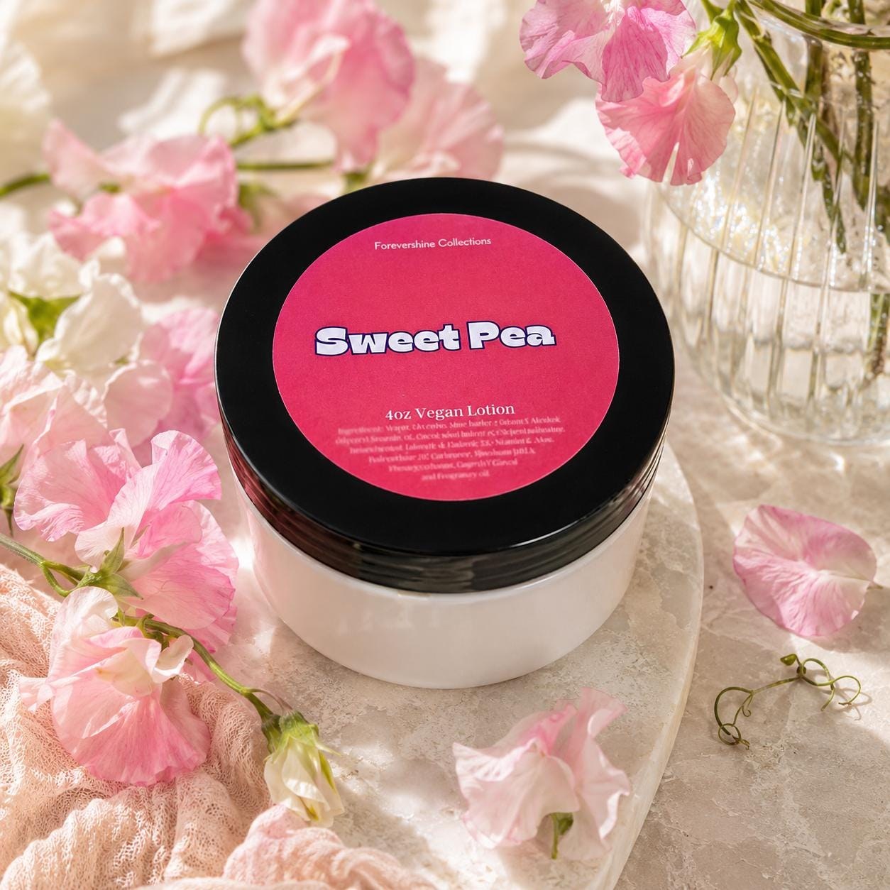 Sweet Pea Vegan Lotion 4oz - Floral Scented - For Dry Skin
