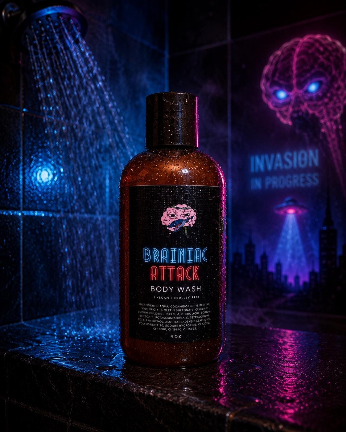 Brainiac Attack Body Wash - Fruity and Dark Scented Soap - Alien Gifts - Shower Gel - Sci-Fi Gifts - Unique Bath = Unique Self Care