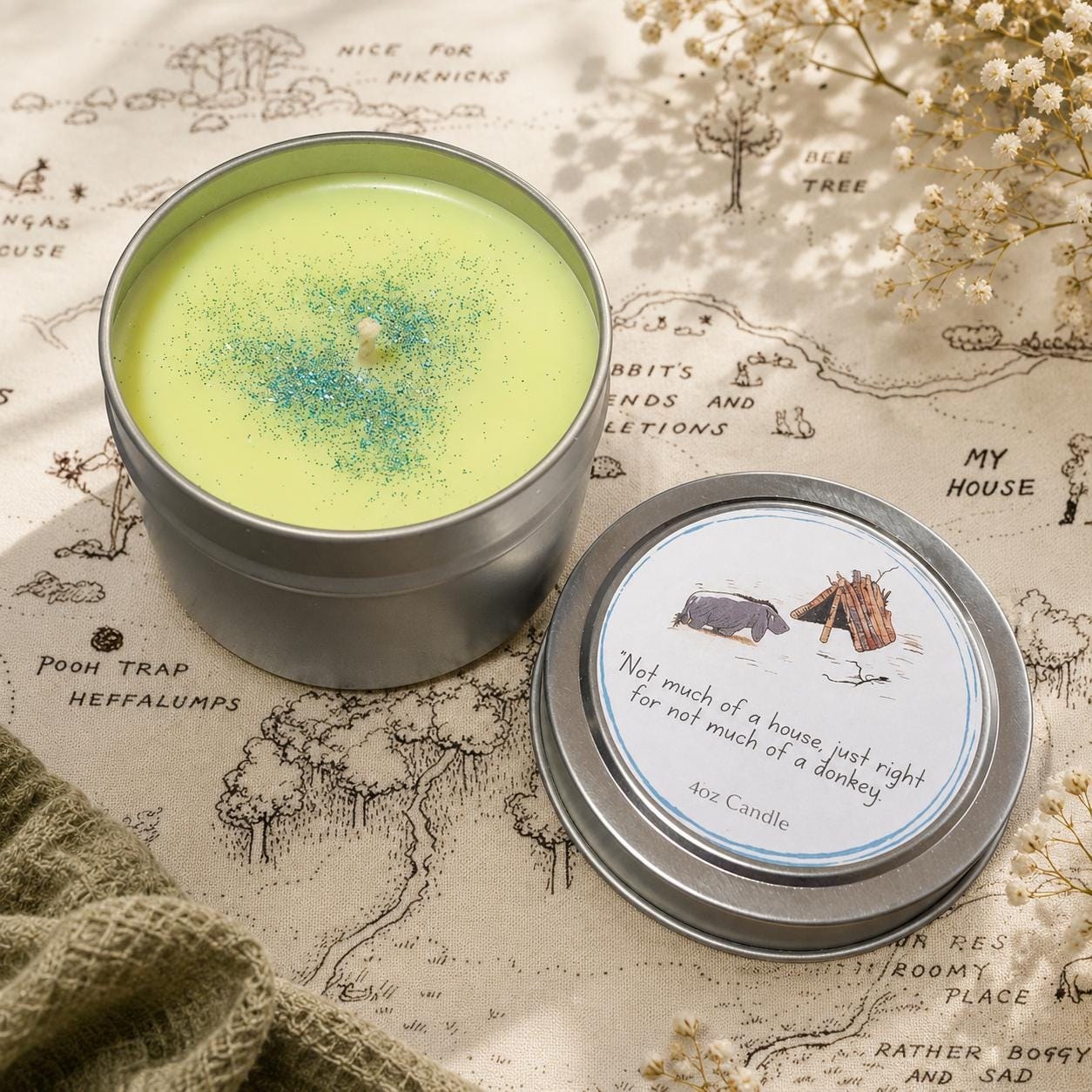 Eeyore Candle: Green Floral Marine Scented - 4oz Soy Candle
