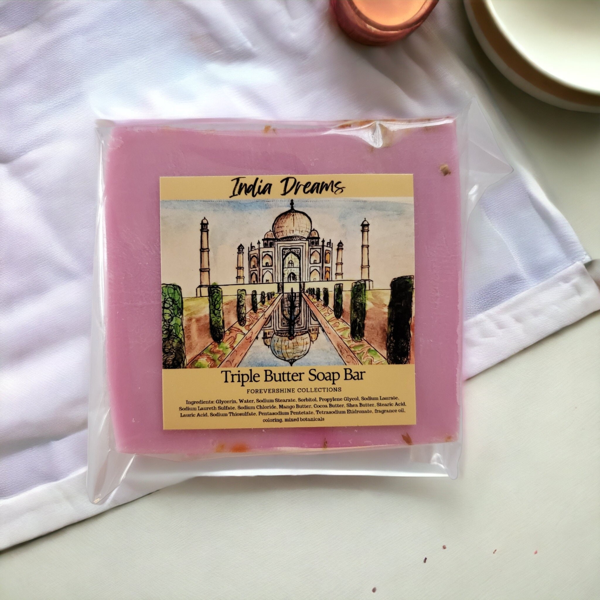 India Dreams Soap Bar: Saffron, Ginger & Violet - Triple Butter