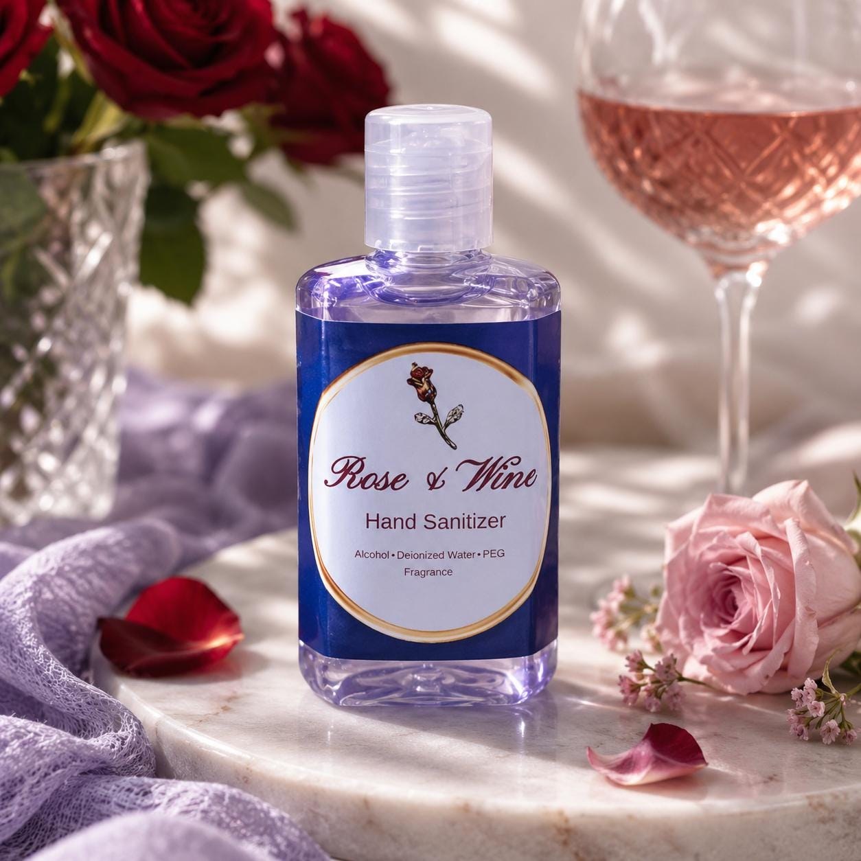 Rose and Wine Hand Sanitizer - Rose Scented - Rose Gifts, handmade by Forevershine Gifts