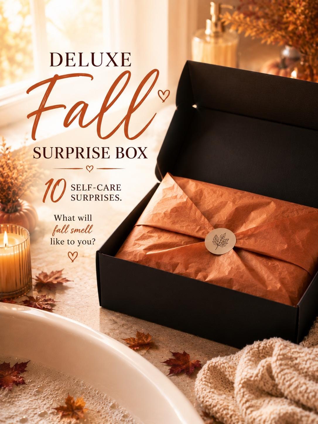 Deluxe Fall Self Care Surprise Box, Autumn Bath & Body Gift Set, Cozy Fall Gift, Handmade Spa Box, Fall Scent Gift