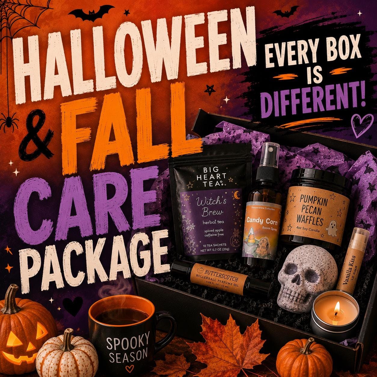 Fall and Halloween Self Care Box: Spooky Box, Halloween Gifts, Fall Care Package, Fall Pamper Box, Halloween Care