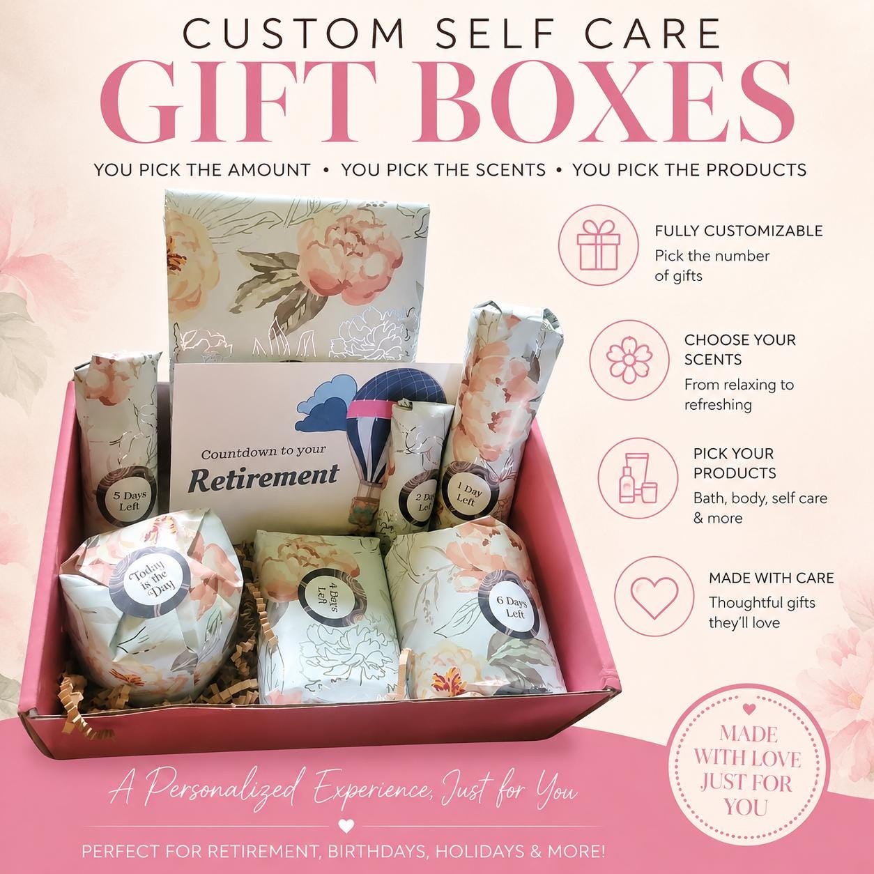 Retirement Countdown - Custom Retirement Gift - Countdown Self Care Gift Box - Gift for Retirement - Gift box for Retirement - Coworker Gift