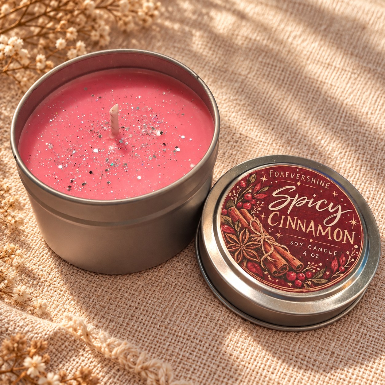 Spicy Cinnamon Soy Candle – 4 oz Handmade Fall Candle | Warm Cinnamon Scent | Cozy Autumn Home Decor | Small Gift Idea, handmade by Forevershine Gifts