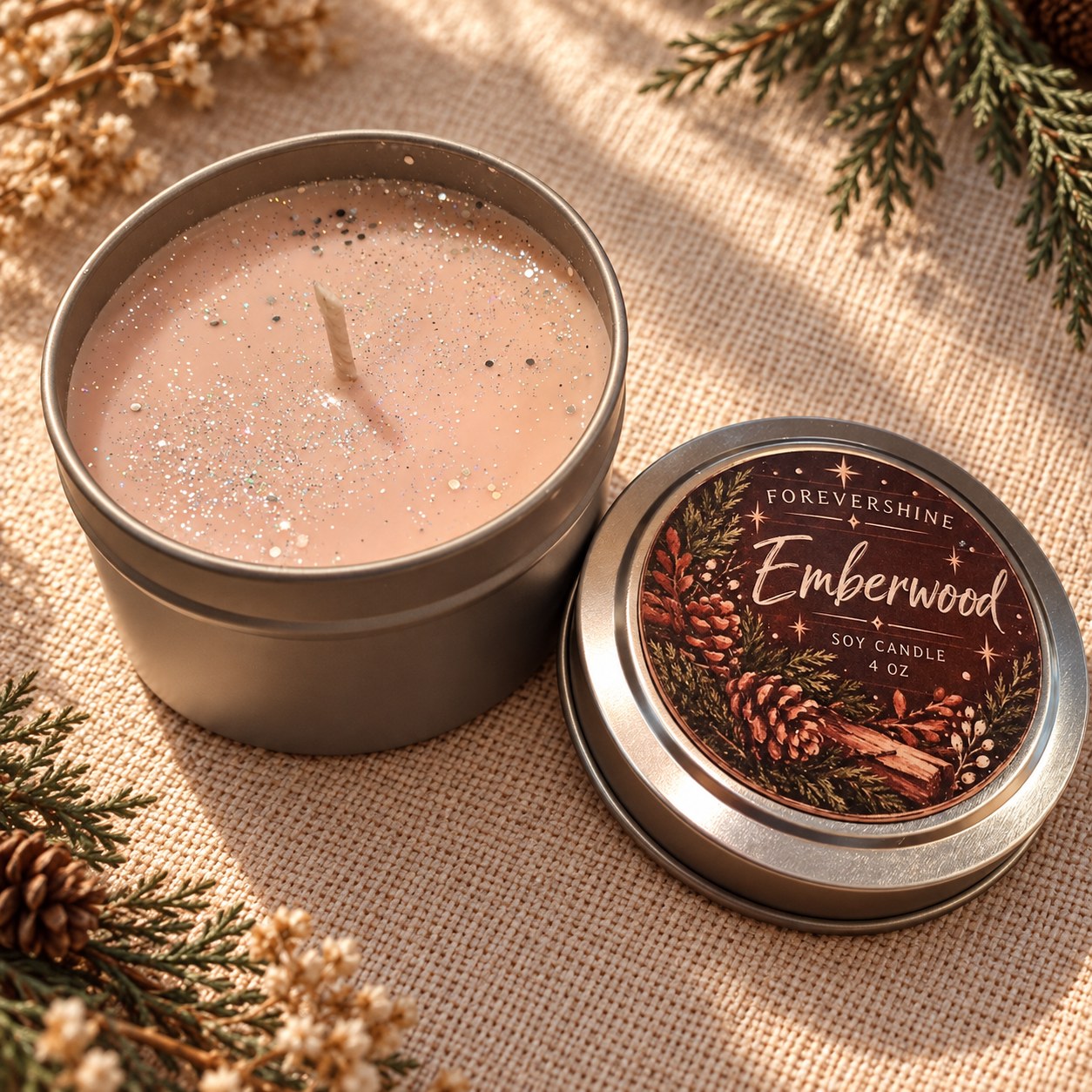 Emberwood Candle, 4 oz Soy Candle, Woodsy Scented Candle, Woodland Home Fragrance, Rustic Botanical Candle, Handmade Candle Gift, handmade by Forevershine Gifts