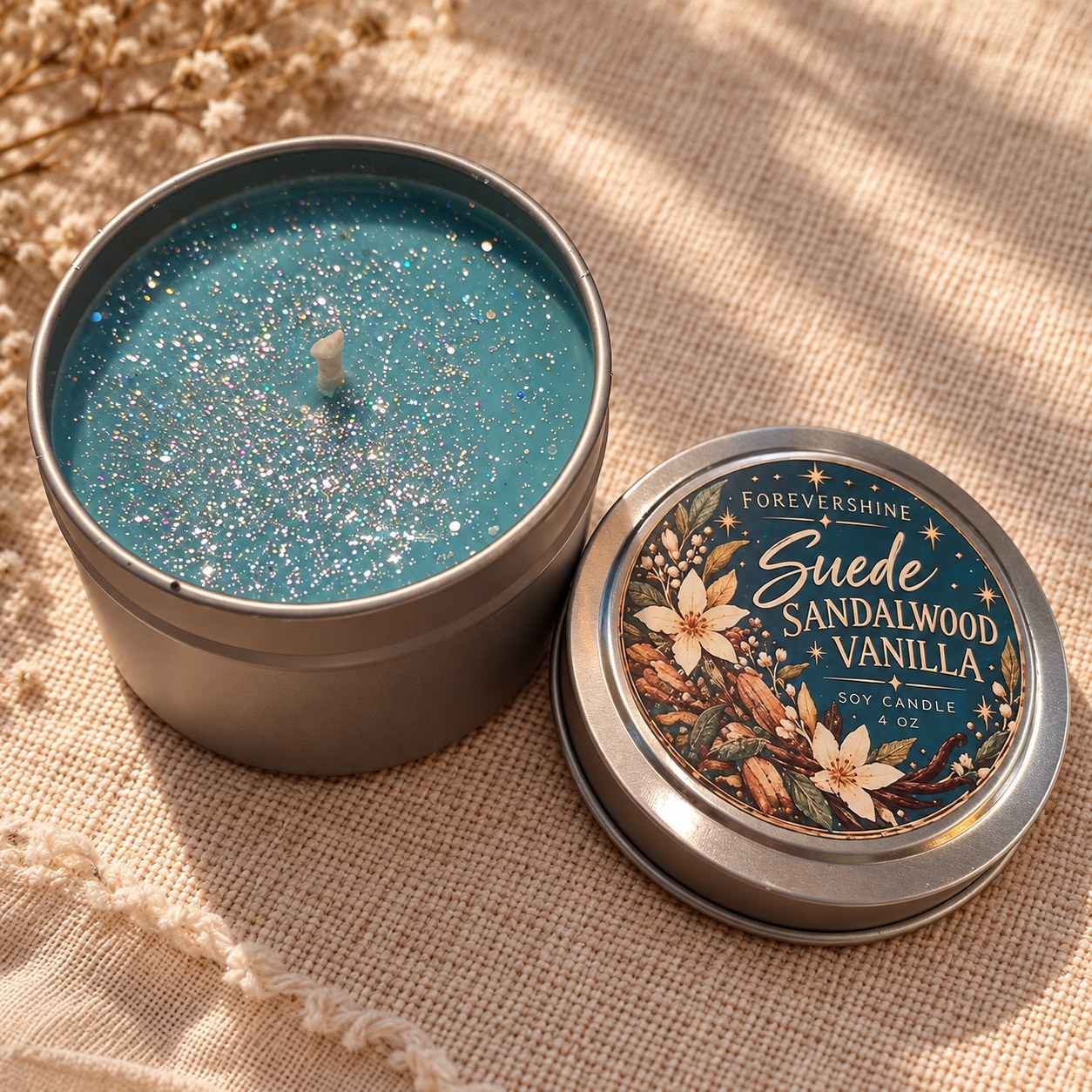 Suede Sandalwood Vanilla Candle, 4 oz Soy Candle, Warm Woody Fragrance, Vanilla Home Fragrance, Handmade Candle Gift, Cozy Self Care Gift, handmade by Forevershine Gifts