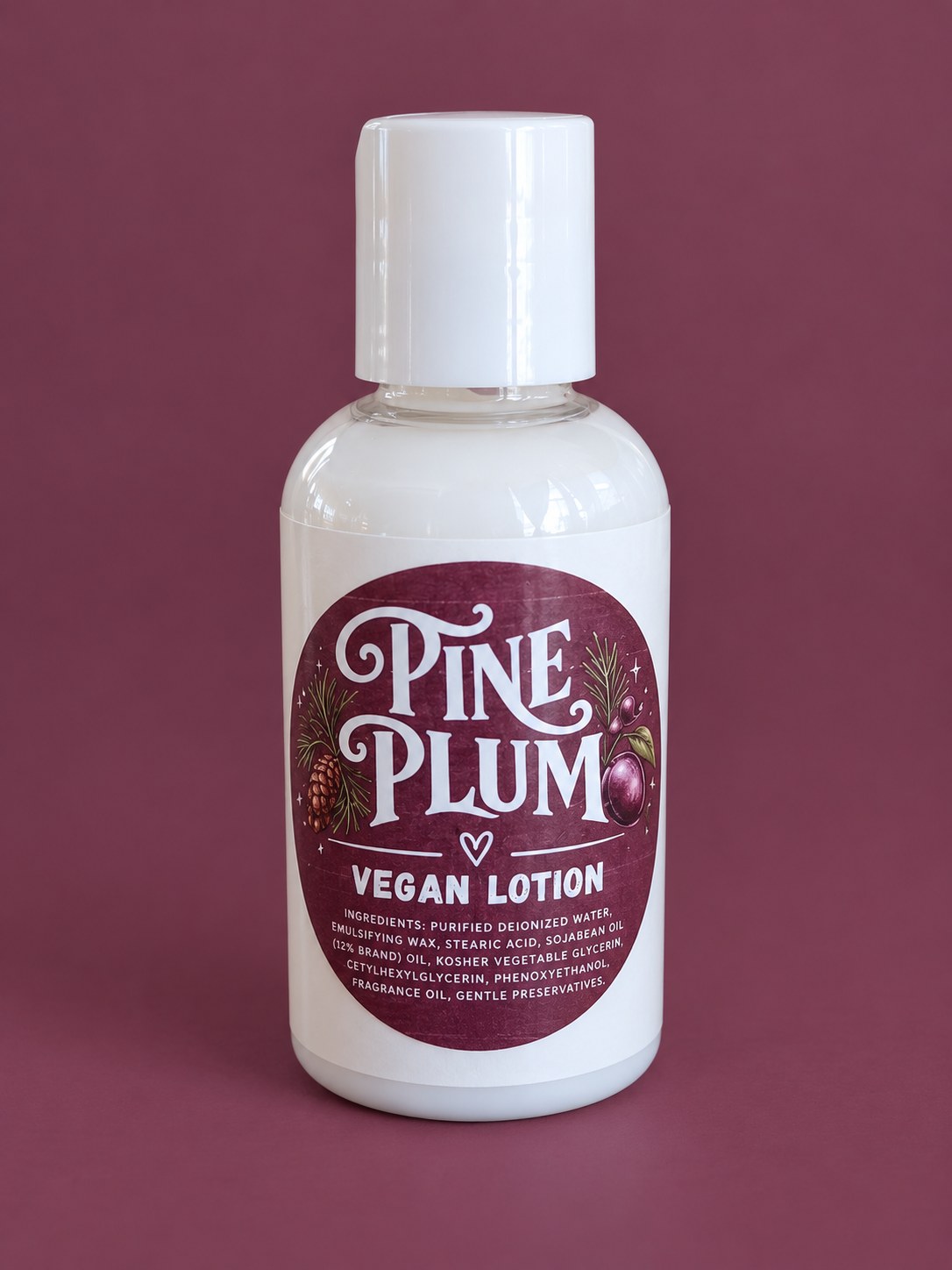 Pine Plum Vegan Lotion, Winter Body Lotion, Fruity Forest Scented Lotion, Cozy Holiday Skincare Gift, Self Care Gift for Her, handmade by Forevershine Gifts