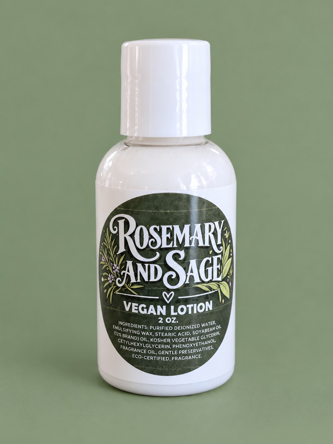 Rosemary and Sage Vegan Lotion, Herbal Body Lotion, Botanical Skincare Gift, 2 oz Travel Size Moisturizer, Self Care Gift for Her, handmade by Forevershine Gifts