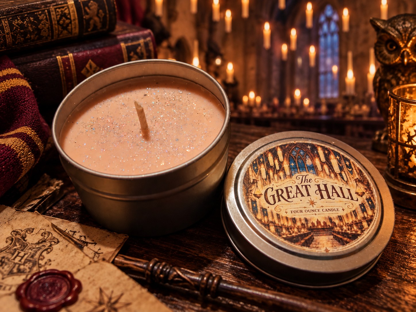 The Great Hall Magical Academy Candle, Fantasy Inspired Scented Candle, Enchanted Library Decor, Wizard Aesthetic Gift, Book Lover Gift, Fantasy Home Decor, handmade by Forevershine Gifts